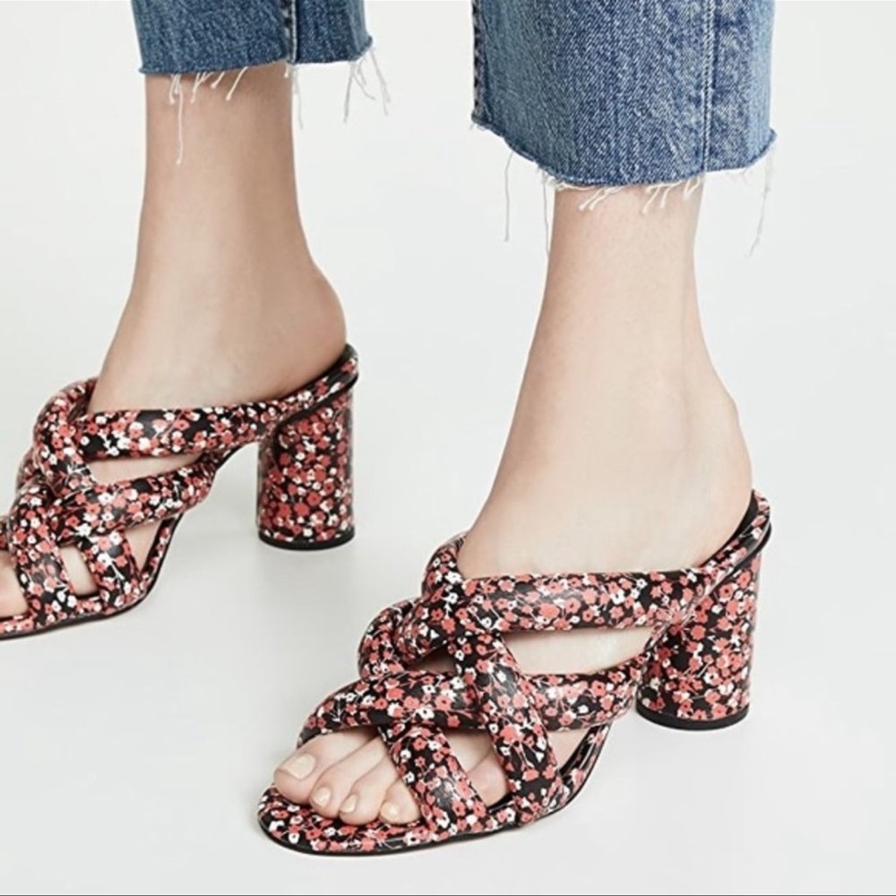 Rebecca Minkoff | Amandine Red Floral Cone Heel Sandal 7.5 NEW - Picture 1 of 9
